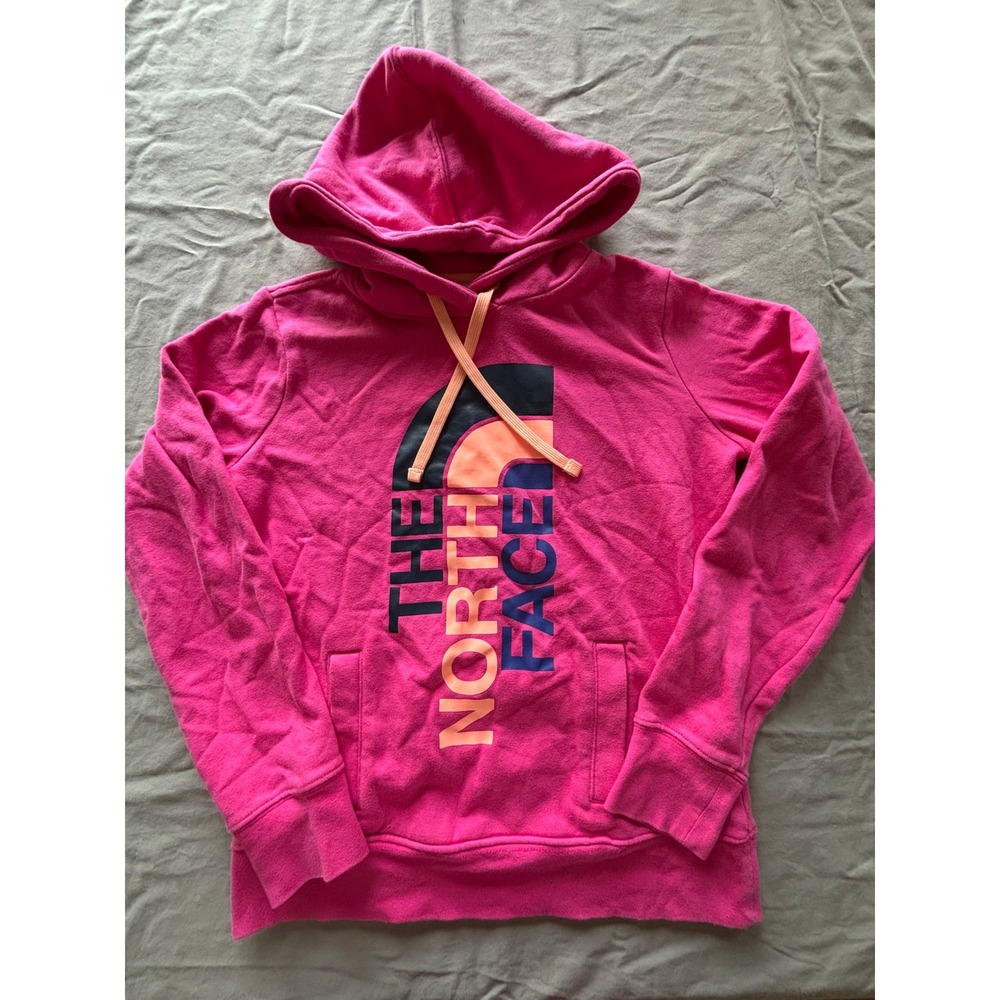 The North Face Womens Pink Vertical Logo Pullover Hoodie Sweatshirt Small
